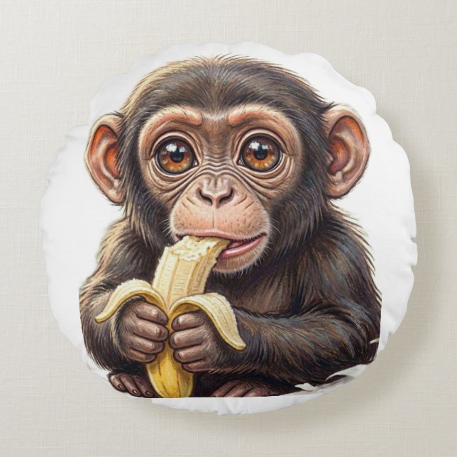 I’m a Cheeky Little Chimp! Round Pillow (Front)