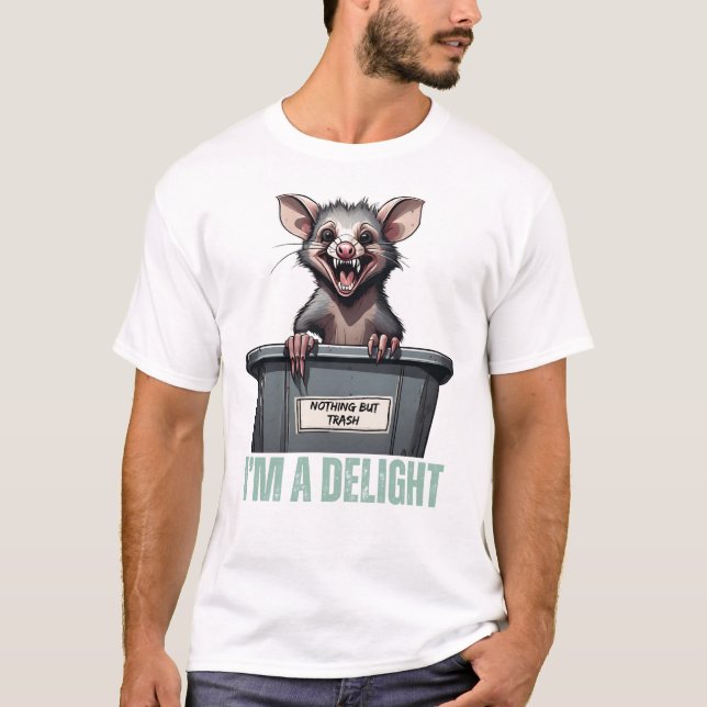 I’m A Delight, Funny Feral Possum Retro T-Shirt (Front)
