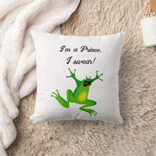 I’m a Fairy Tale Prince Funny Green Frog Cartoon Throw Pillow