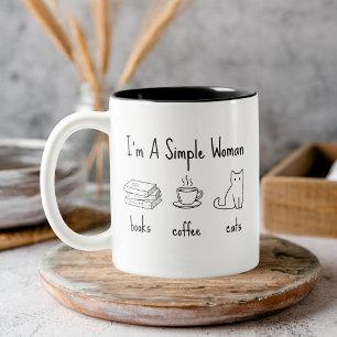 I’m a Simple Woman Books Coffee Cats Two-Tone Coff Mug
