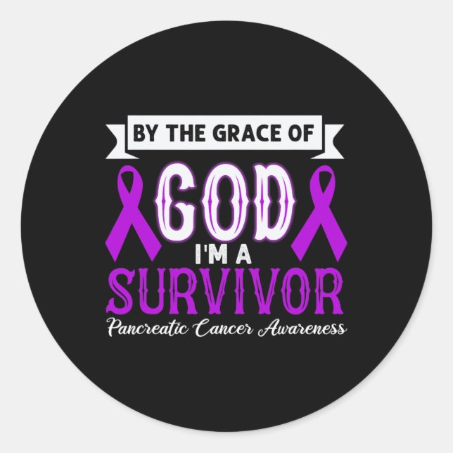 I’m A Survivor Pancreatic Cancer Purple Ribbon Chr Classic Round Sticker (Front)