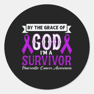 I’m A Survivor Pancreatic Cancer Purple Ribbon Chr Classic Round Sticker