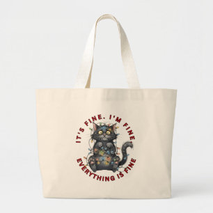 I’m Fine Everything Is Fine Funny Christmas Cat Large Tote Bag