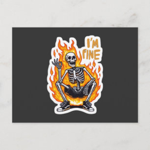 I’m Fine Skeleton on Fire Funny Sticker Illustrati Postcard