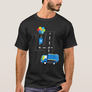I m Four 4 Year Old Birthday Boy Blue Garbage Truc T-Shirt