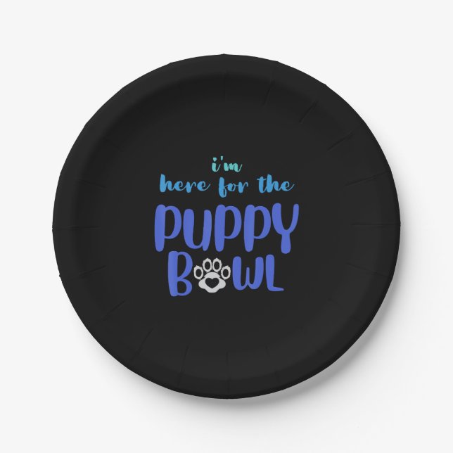 I m Here For The Puppy Bowl Funny Cute Dog Lover Paper Plate (Front)