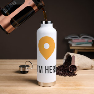 “I’m Here – Minimal Location Pin Sticker  Water Bottle