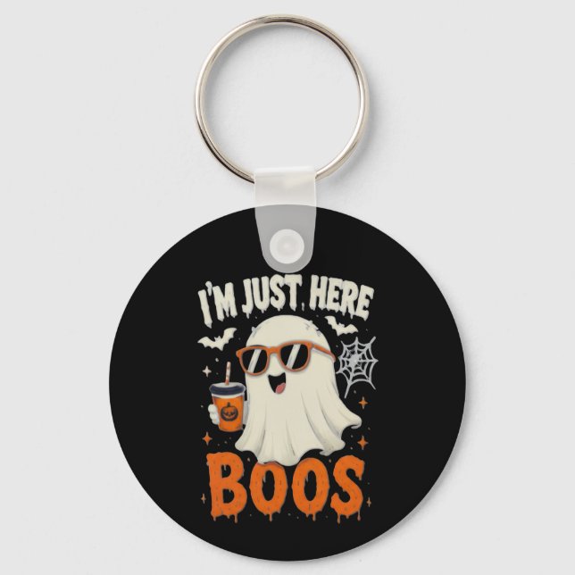 “I’m Just Here for Boos” Ghost Design Keychain (Front)
