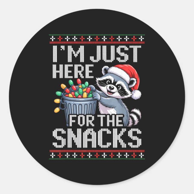 I’m Just Here For The Snacks Raccoon Christmas Ugl Classic Round Sticker (Front)