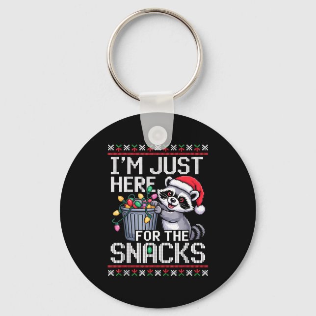 I’m Just Here For The Snacks Raccoon Christmas Ugl Keychain (Front)