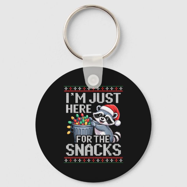 I’m Just Here For The Snacks Raccoon Christmas Ugl Keychain (Front)