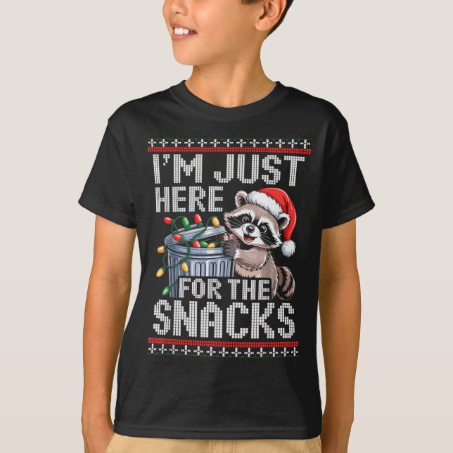 I’m Just Here For The Snacks Raccoon Christmas Ugl T-Shirt (Front)