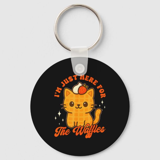 I’m Just Here For The Waffles Cute Cat Food Lover  Keychain (Front)