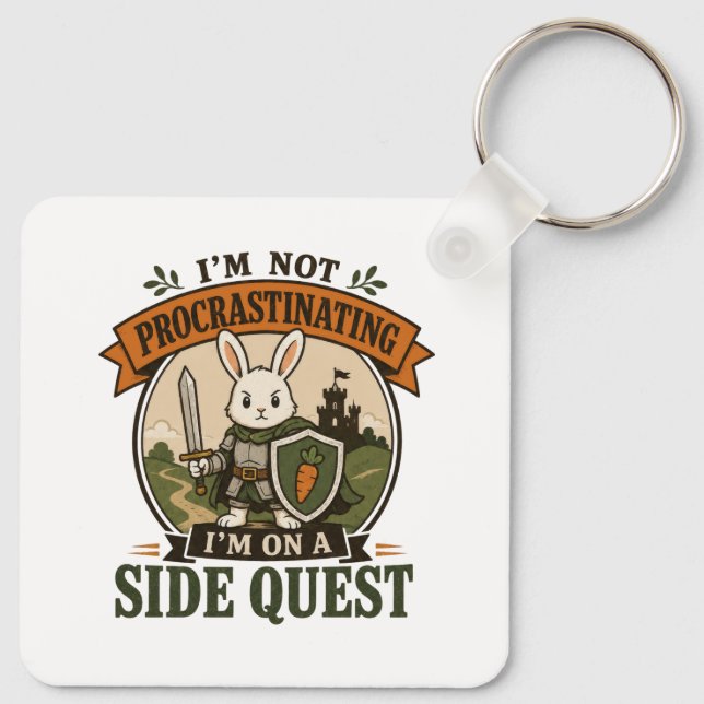 I’m Not Procrastinating Side Quest Rabbit Knight Keychain (Back)