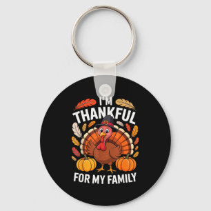 I’m Thankful For My Family Cute Turkey Thanksgivin Keychain