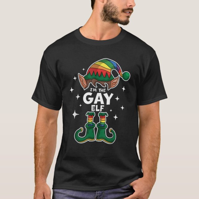 I m The Gay Elf LGBTQ Rainbow Elf Matching Family  T-Shirt (Front)