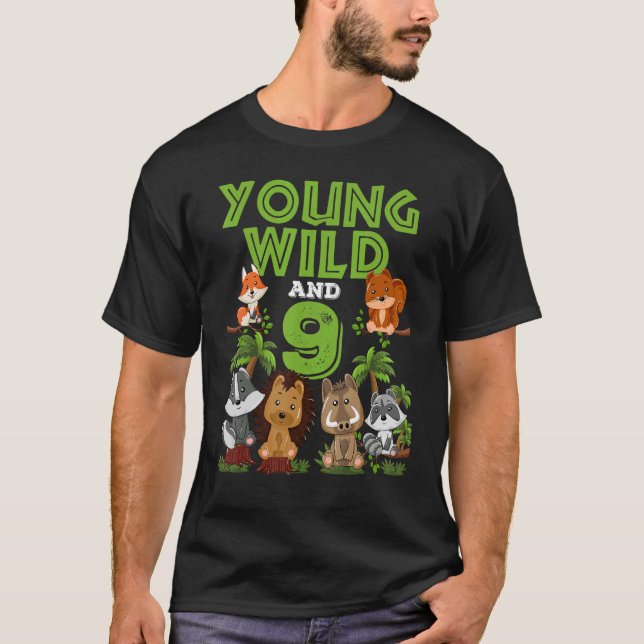I´m Wild And Nine 9th Birthday 9 Theme Woodland T-Shirt (Front)
