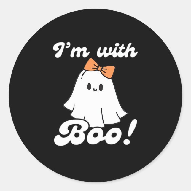 I’m With Boo Funny Retro Classic Round Sticker (Front)