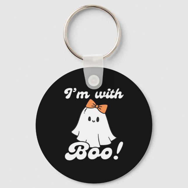 I’m With Boo Funny Retro Keychain (Front)