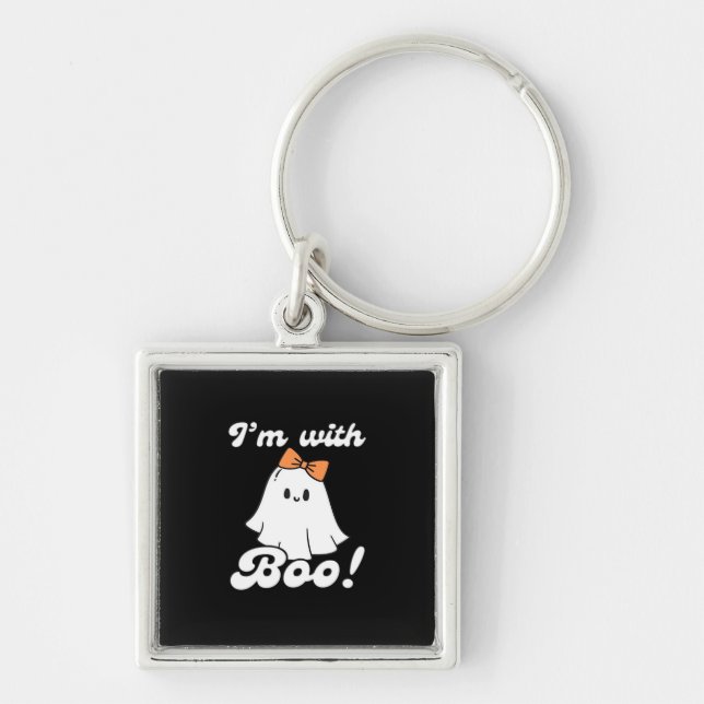 I’m With Boo Funny Retro Keychain (Front)