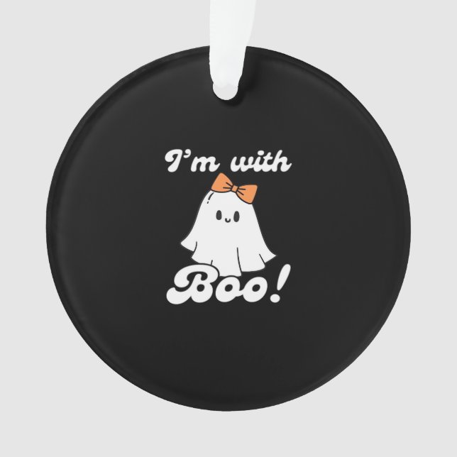 I’m With Boo Funny Retro Ornament (Front)