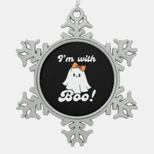 I’m With Boo Funny Retro Snowflake Pewter Christmas Ornament
