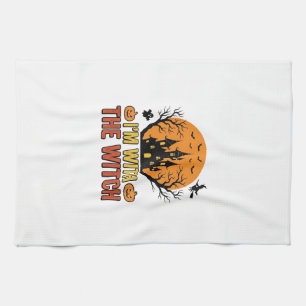I’m With The Witch Vintage Halloween Castle Design Kitchen Towel