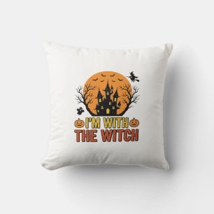 I’m With The Witch Vintage Halloween Castle Design Throw Pillow