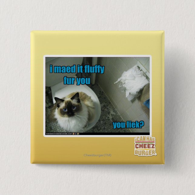 I maed it fluffy fur you 2 inch square button (Front)
