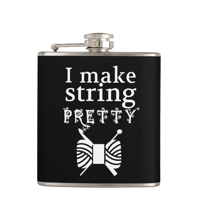 I Make String Pretty Yarn Crafts {Dark} Hip Flask (Front)