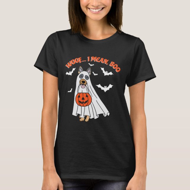 I Mean Boo Funny Ghost Dog Halloween Pumpkin  T-Shirt (Front)