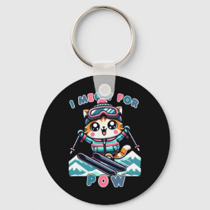 I Meow For Pow Funny Kawaii Cat Skiing Cool Anime Keychain