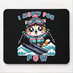 I Meow For Pow Funny Kawaii Cat Skiing Cool Anime Mouse Pad
