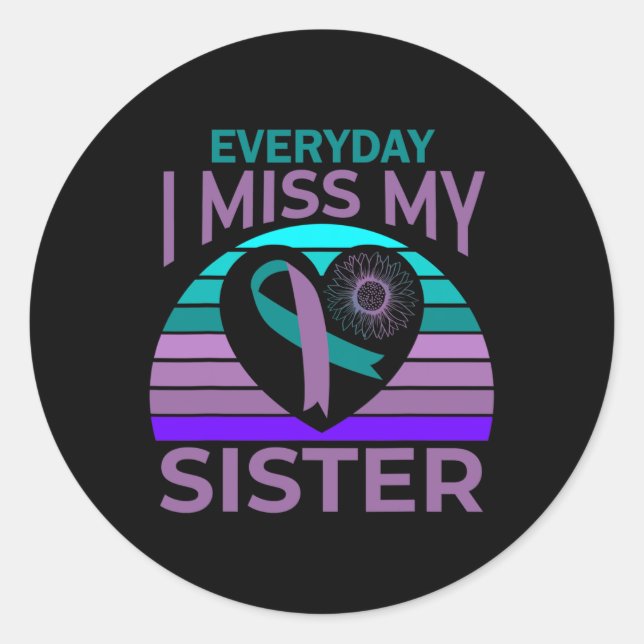 I Miss My Sister Heart Ribbon Suicide Awareness Br Classic Round Sticker (Front)