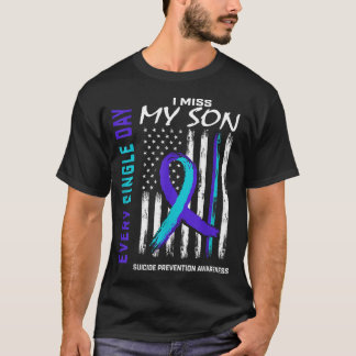 I Miss My Son Awareness Prevention Aamerican Flag T-Shirt