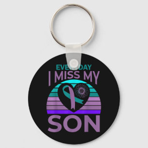 I Miss My Son Heart Sunflower Suicide Awareness Mo Keychain