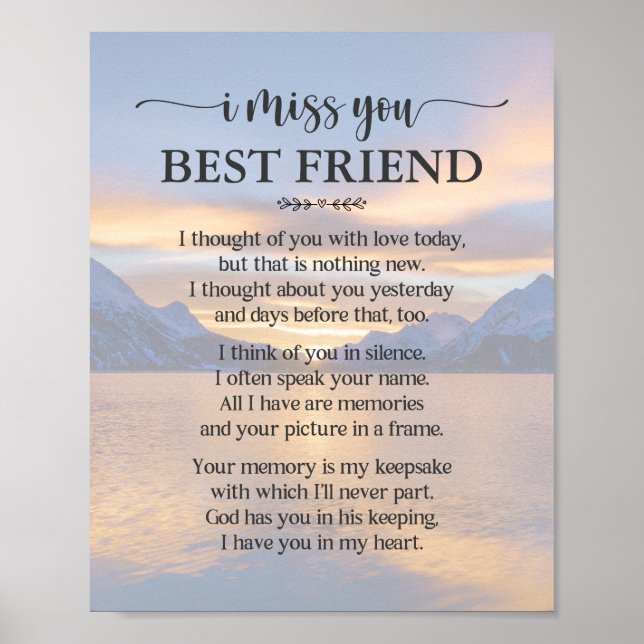 I Miss You Best Friend Poem Poster (Front)