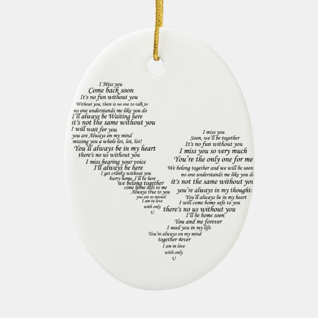 I Miss You - Broken Separated Heart Ceramic Ornament (Front)