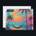 "I miss you Guadeloupe" - Sunset & Hama Postcard<br><div class="desc">Bring a holiday breath with this artistic postcard representing a tropical sunset in Guadeloupe. Between palm trees, hammock and bright colors, this design captures the essence of the Caribbean. Perfect as a travel souvenir, a mural, or a little word to send to your loved ones. Ideal also for printing on...</div>