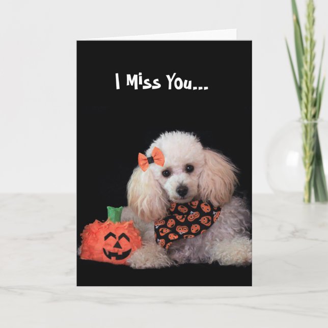 I Miss You Halloween poodle dog card (Front)