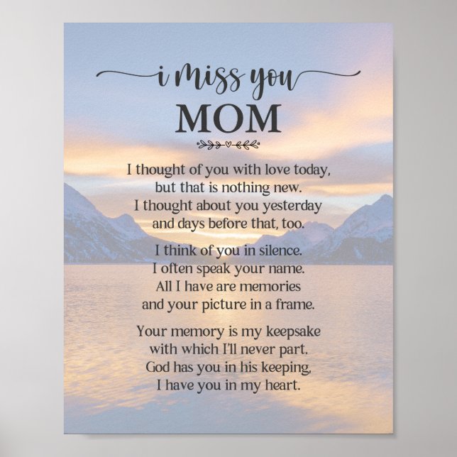 I Miss You Mom Poem Poster (Front)