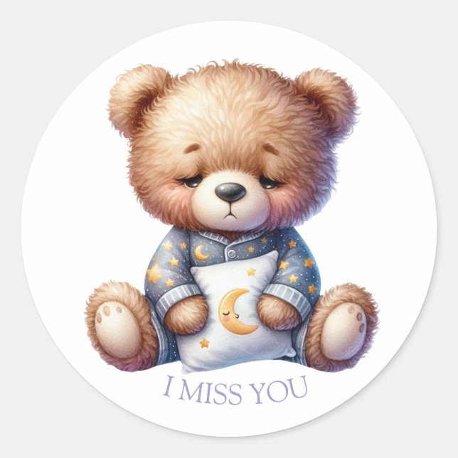 I miss you teddy classic round sticker (Front)
