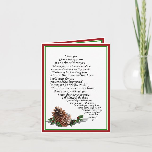 I Miss You  Text, too,  in Half of Heart Christmas Card (Front)