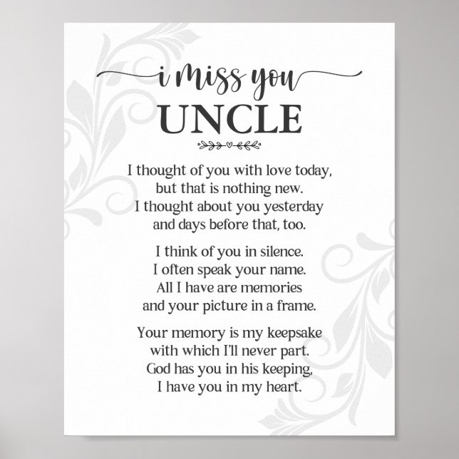 I Miss You Uncle Poem Poster (Front)
