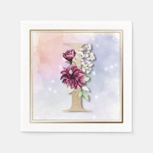 I Monogram Burgundy Floral Napkins