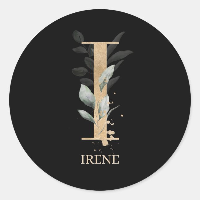I Monogram Floral Personalized Classic Round Sticker (Front)