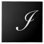 I Monogram Initial White on Black Tile<br><div class="desc">Classic White Letter Monogram on Black Background,  I</div>