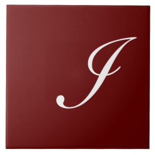 I Monogram Initial White on Maroon Tile
