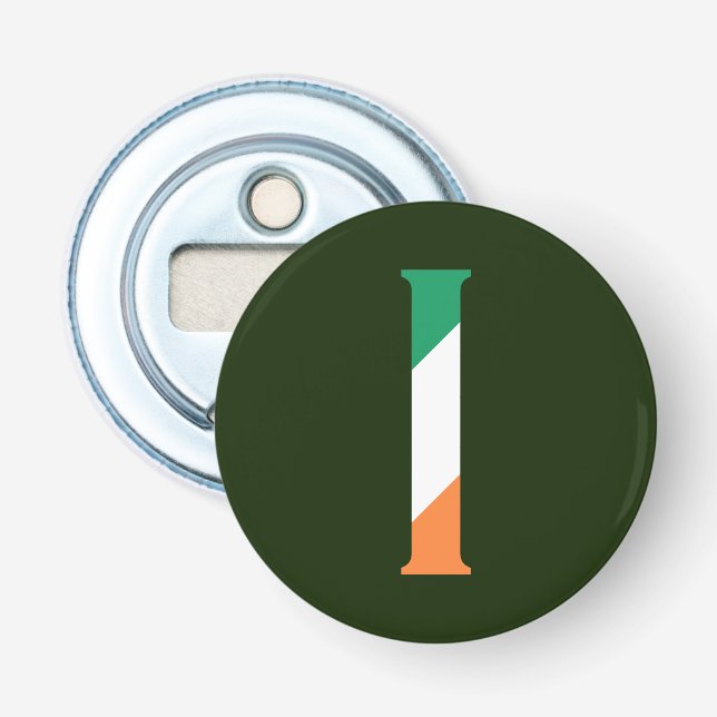 I Monogram overlaid on Irish Flag bocnt Bottle Opener (Front)