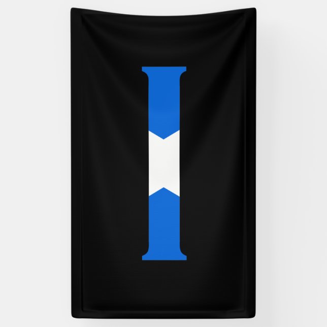 I Monogram overlaid on Scottish Flag (v) bnrcnt Banner (Vertical)